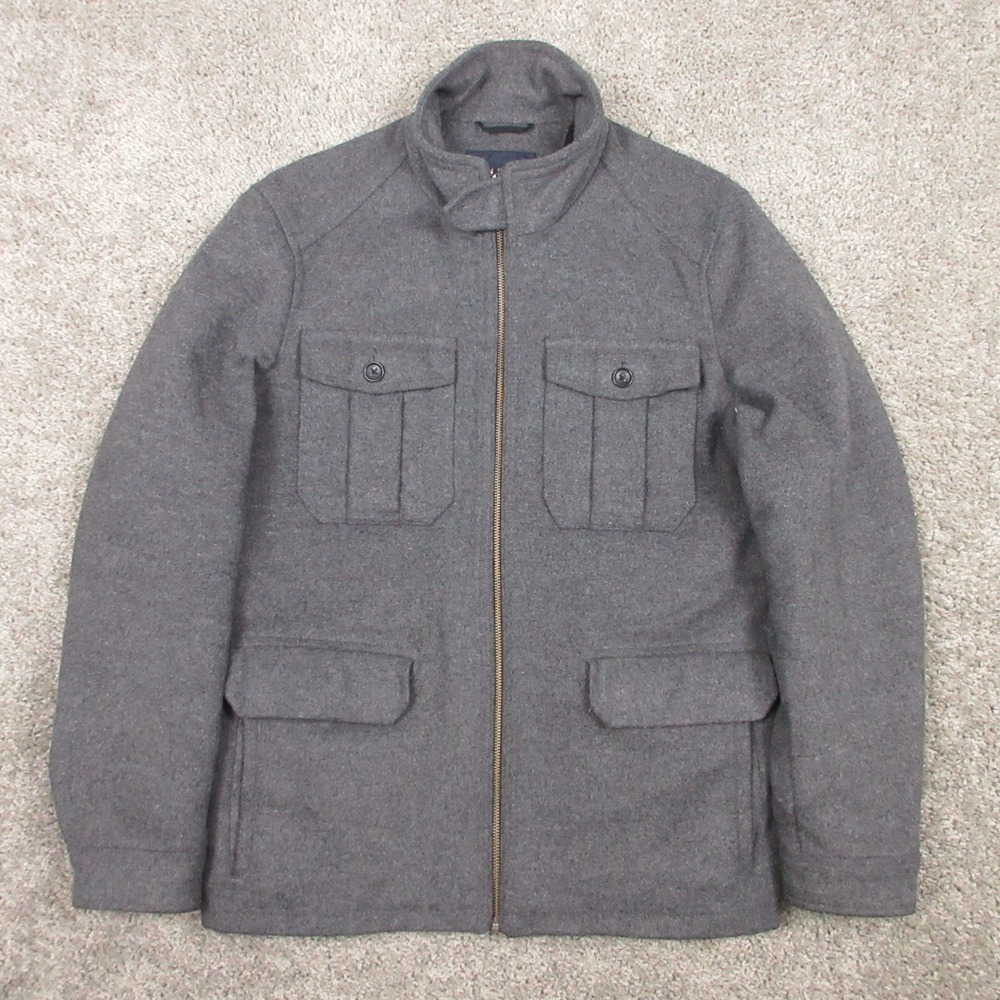 Banana Republic Jacket Mens Small Gray Wool‎ Utility Pockets Outdoor Field Coat